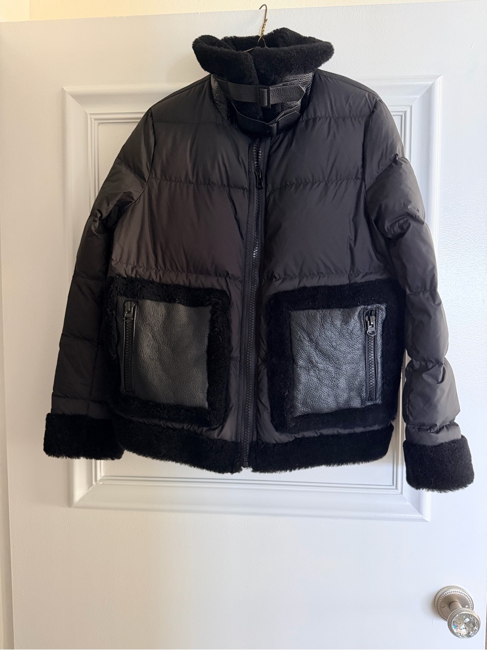 Black Shearling Trim Puffer Jacket